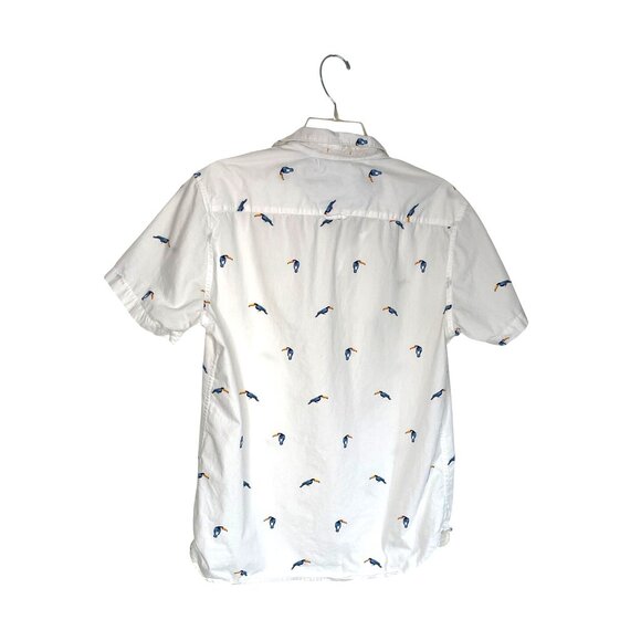 Denim & Flower Ricky Singh Mens M White Cotton Toucan Print Short-Sleeve Shirt - Picture 2 of 7